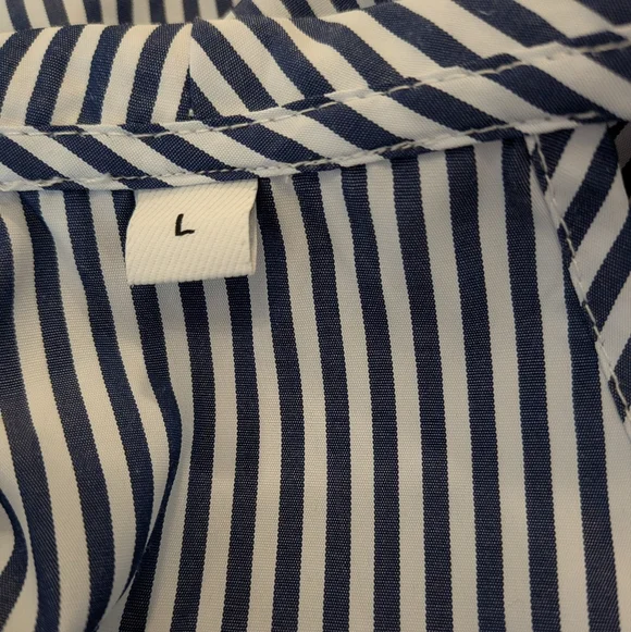 Rihoas Blue White Striped Halter Maxi Dress Collared Wrap Bodice Slit Size L - Picture 9 of 9